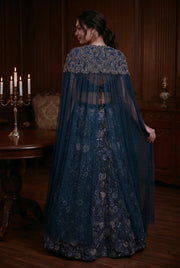 Navy Blue Organza Cape Lehenga Set